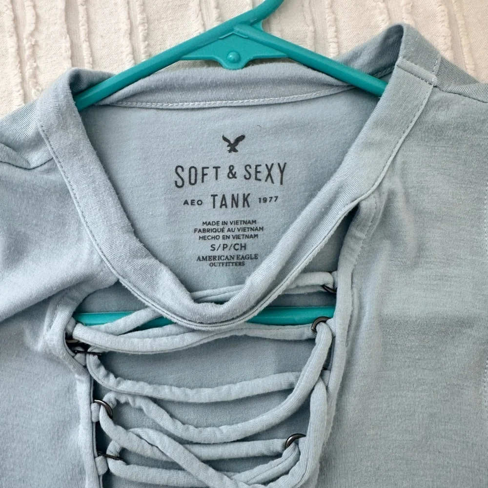 American Eagle Light Blue Lace Up Tank Sz. S - Picture 4 of 4